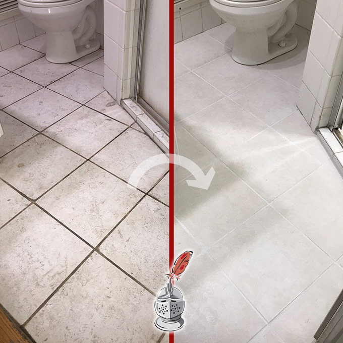 A grout cleaning and sealing removed the grime from this bathroom tile floor