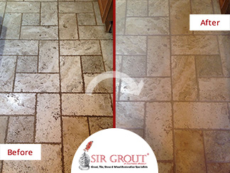 Stone Cleaning Job in Springfield, MO Restores This Travertine Floor to its Original Charm