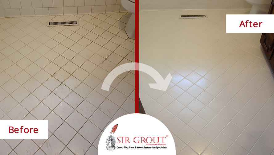 Thanks to a Tile Cleaning Service, These Tiles Returned to Their Pristine White Condition in Willard, Missouri. Before and After Picture of a Tile Clening Service in Willard, MO