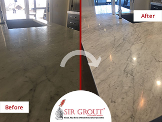 Before and After Picture of a Marble Countertop Stone Honing Service in Springfield, Missouri
