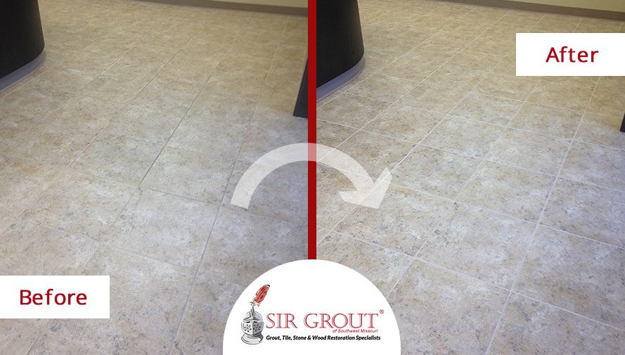 This Floor is Dirt-Free Thanks to a Grout Cleaning Service in Springfield, MO Before and After Picture of a Grout Cleaning Service in Springfield, MO