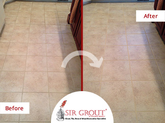 Before and After Picture of a Grout Cleaning Service in Branson, Missouri