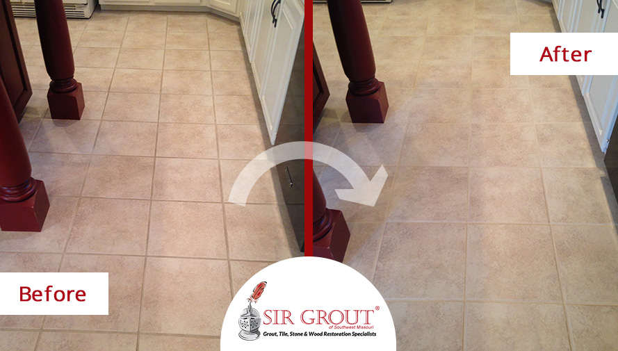 After Our Cleaning Service in This Branson Home, This Floor Went Back to Its Pristine Look Before and After Picture of a Grout Cleaning Service in Branson, Missouri