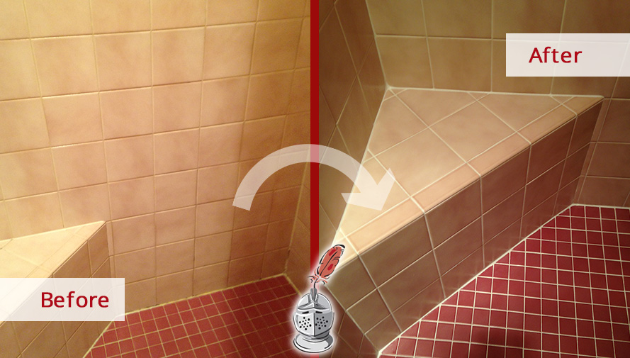 Before and After Picture of a Shower Grout Recoloring Service in Springfield, MO