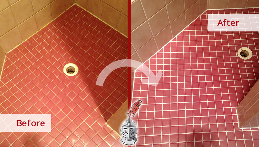 Before and After Picture of a Bathroom Grout Recoloring Service in Springfield, MO