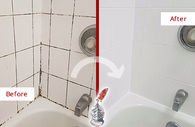 Before and After Picture of a Joplin Tub Caulked to Remove and Avoid Mold