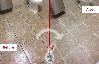 Before and After Picture of a Clever Restroom Floor Cleaned to Eliminate Dirt